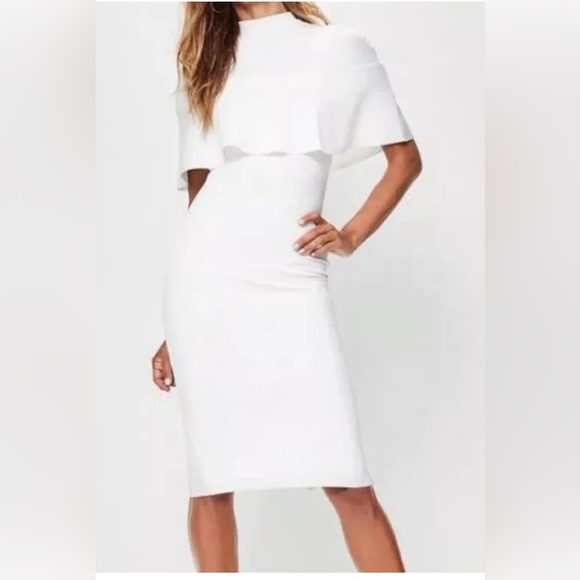 MISSGUIDED Frill Overlay Shoulder White Dress - Picture 1 of 3